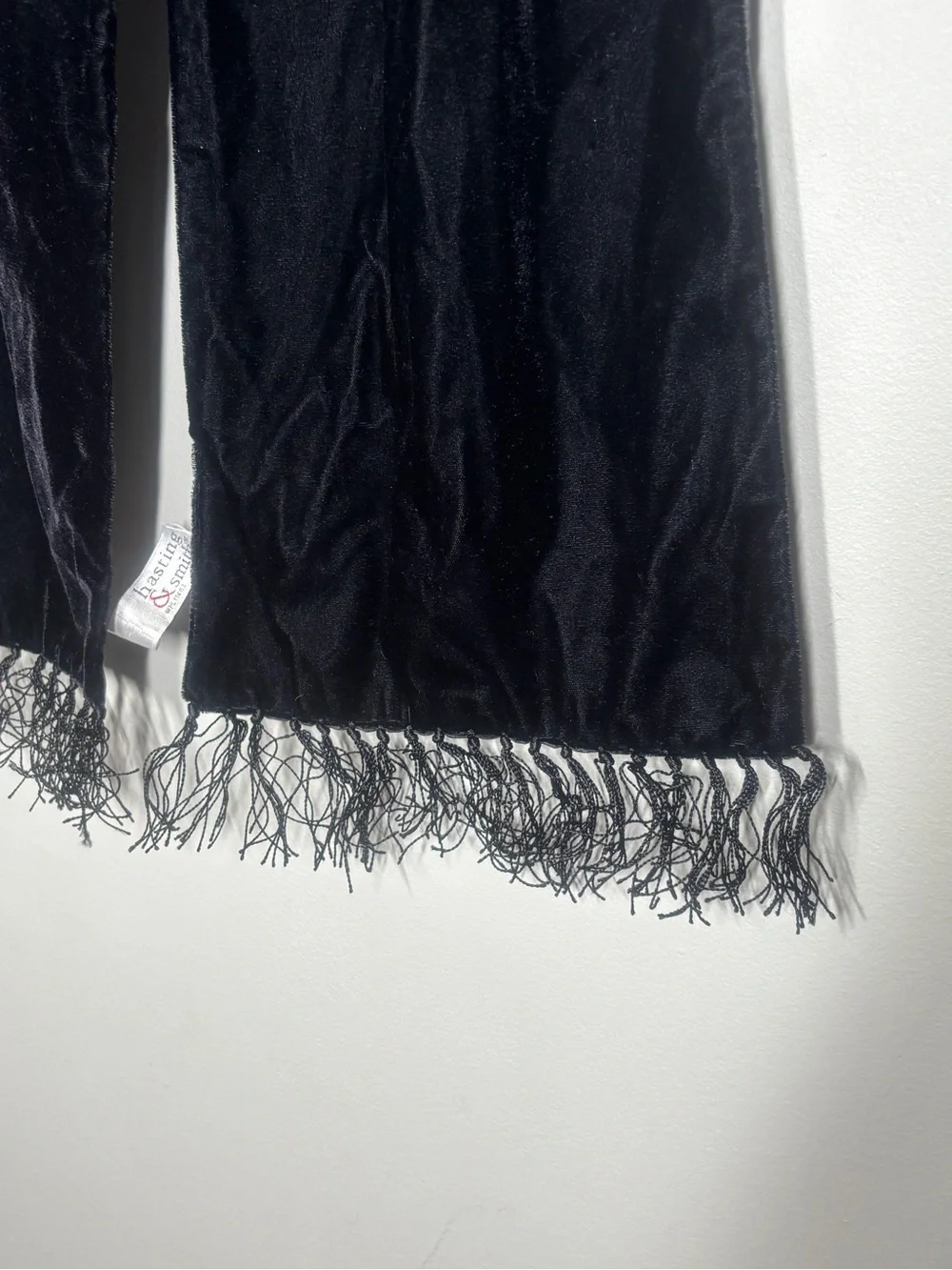 Vintage Hasting & Smith Black Velvet Fringe Scarf